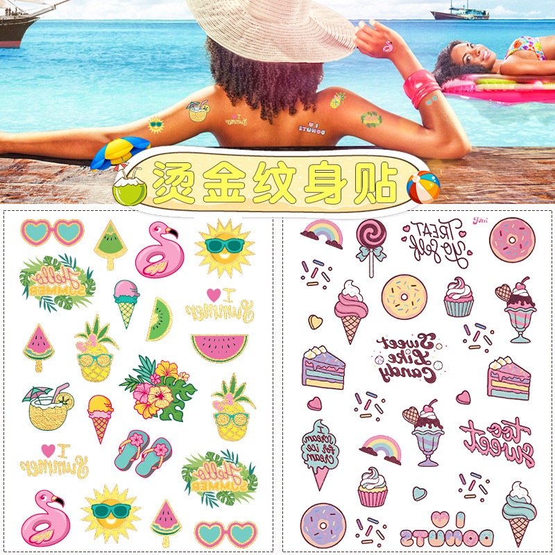 Bronzing Hawaiian Tattoo Stickers Summer Seaside Beach Party Parent-Child Waterproof Temporary Tattoo Stickers Wholesale