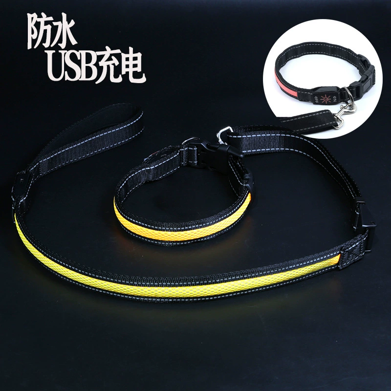Amazon USB перезаряжаемый светящийся ошейник для собак светодиодный водонепроницаемый ошейник для домашних животных двухцветный сетчатый ошейник для собак золотой ретривер ночь анти-потеря
