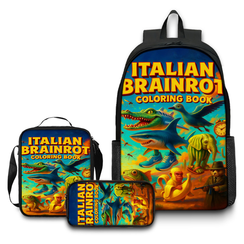 国境を越えた卸売イタリア Brainrot プリント バックパック木の棒山海経ブックバッグ鉛筆ケース L|undefined