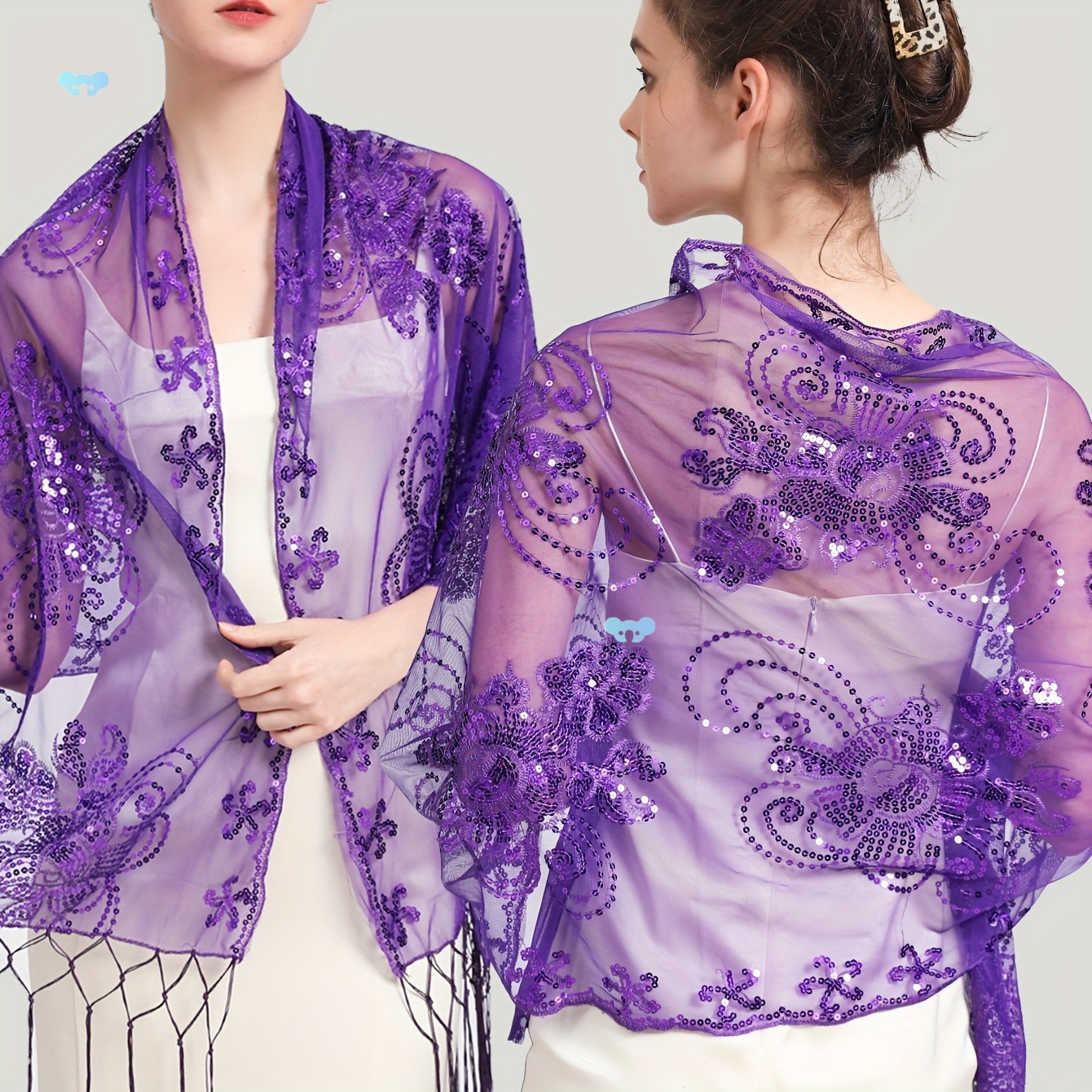 ⑩B 77 Luxurious Sequin Embellished Flower Flapper Shawl-