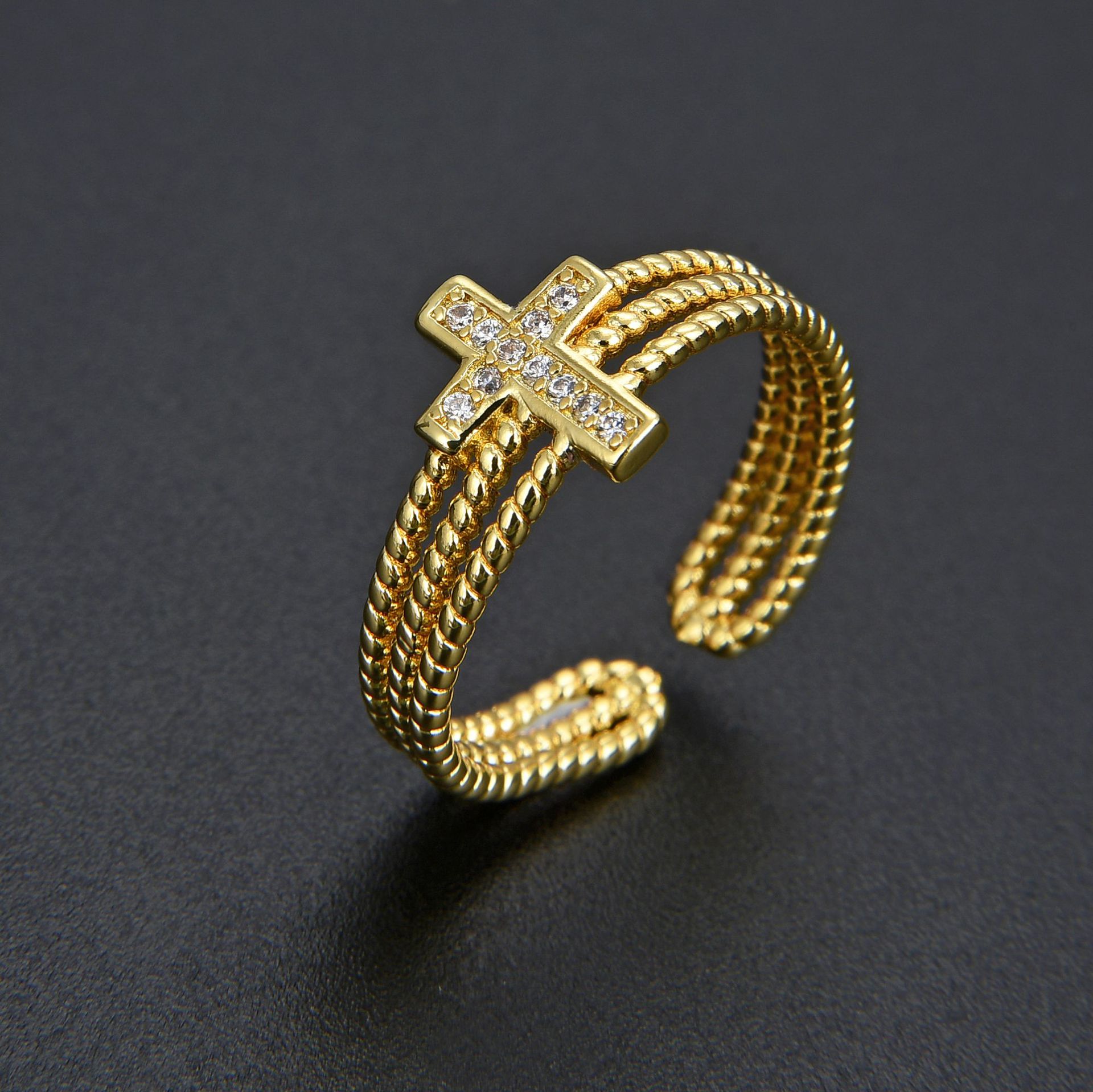 Simple Style Cross Copper Plating Inlay Zircon Unisex Open Rings display picture 4