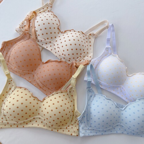 New style girl's polka-dot high school students' tube top underwear without rims gathering anti-sagging pure desire thin bra