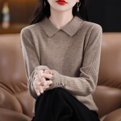 女士针织衫套头2025年秋冬季新款娃娃领宽松毛衣洋气百搭打底上衣