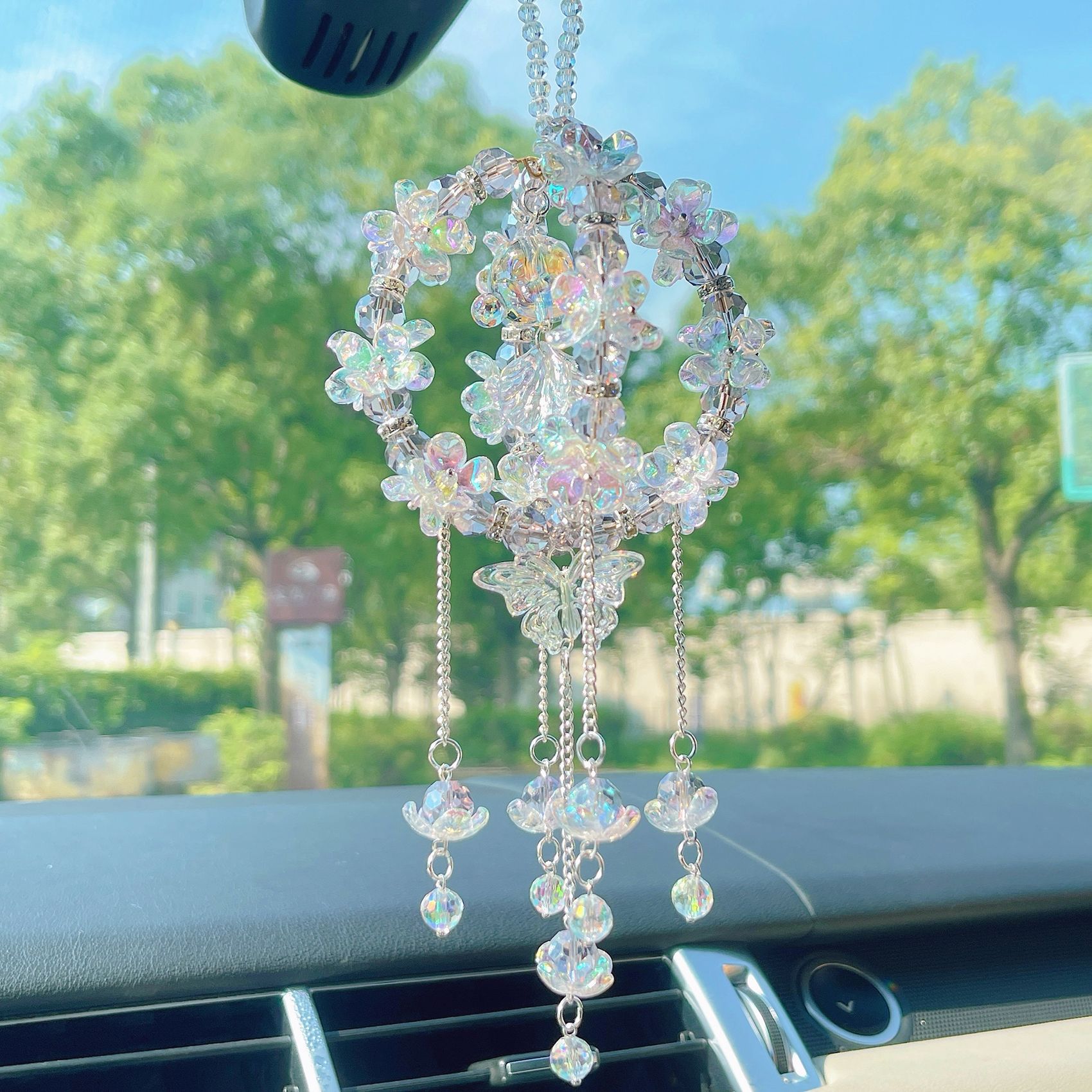 Cute Little Fish 3D Rotating Ball Car Pendant Lily of the Valley Car Decoration Hanging Ornament for Girls' Car Use