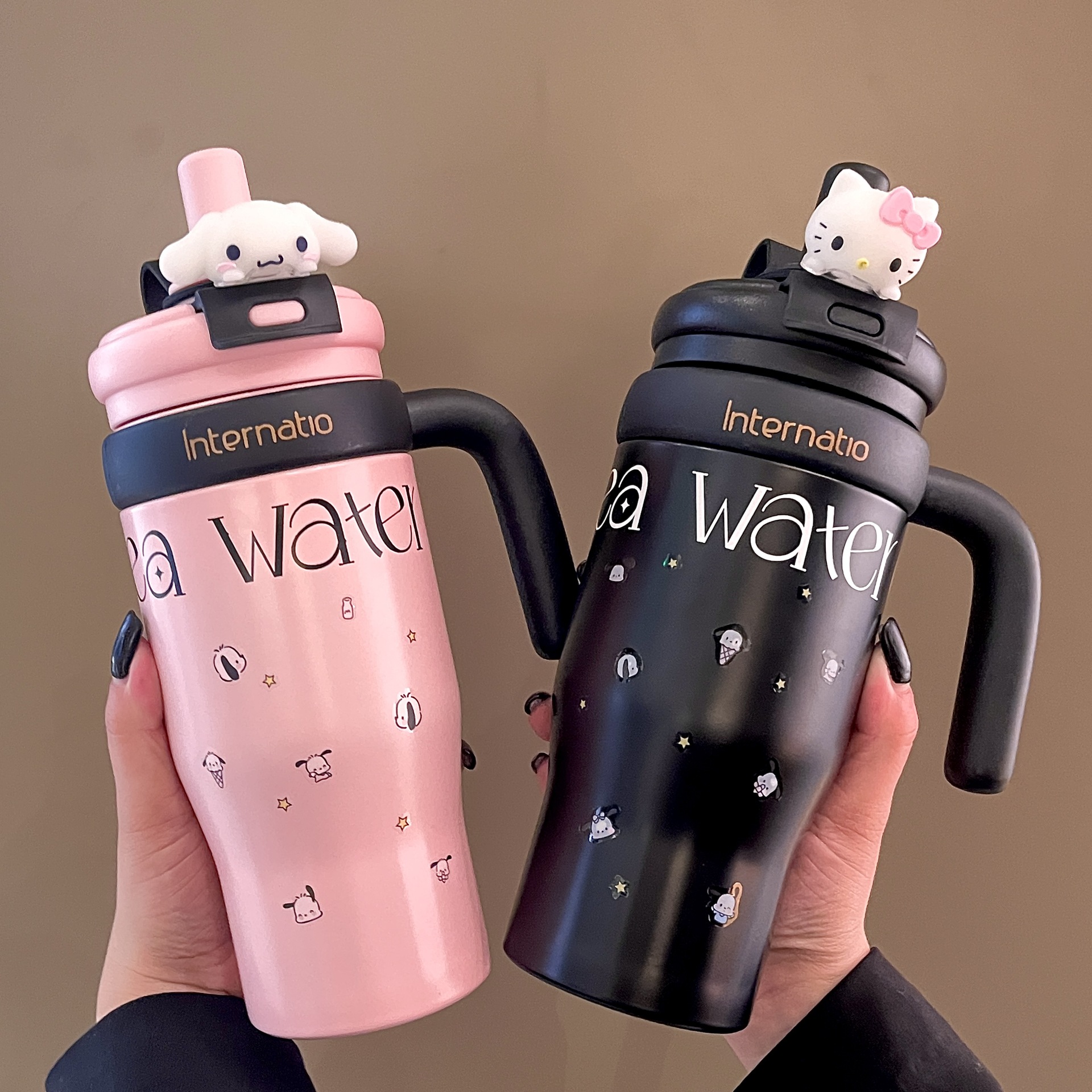 Simple 304 taza de acero inoxidable taza de café de alta capacidad para hombres y mujeres con mango portátil taza de agua de paja