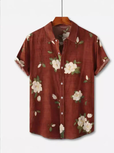Cross-border Hawaii 3D digital printing fashionable floral elements casual short-sleeved shirt, supports custom design and sampling based on images.