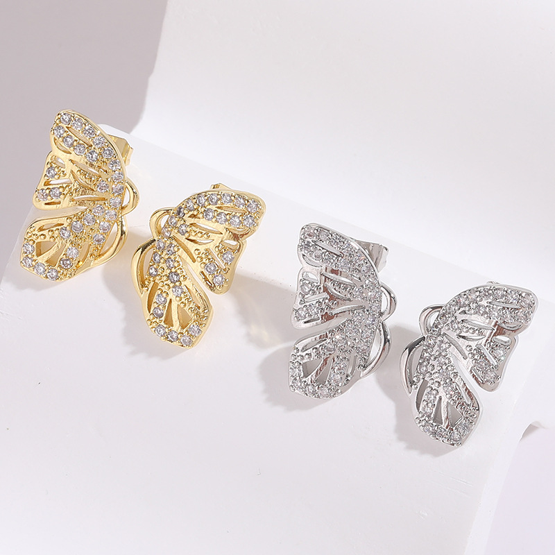 Fashion Butterfly Copper Plating Inlay Zircon Ear Studs 1 Pair