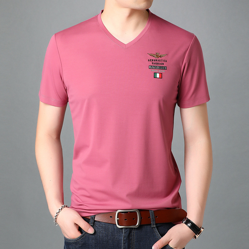 Einfarbiges, atmungsaktives Sweatshirt mit V-Ausschnitt für junge und mittelalte Männer, herzförmiger Ausschnitt, halbärmeliges, trendiges Oberteil aus Eisseide_voghion.com