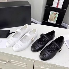 小香风浅口单鞋女2025秋新款法式复古玛丽珍平底真皮百搭芭蕾舞鞋
