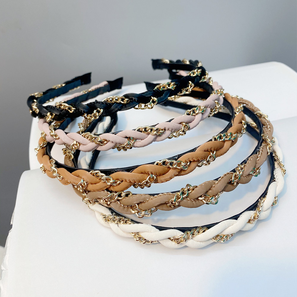 Fashion Leather Metal Chain Twist Braid Headband display picture 10