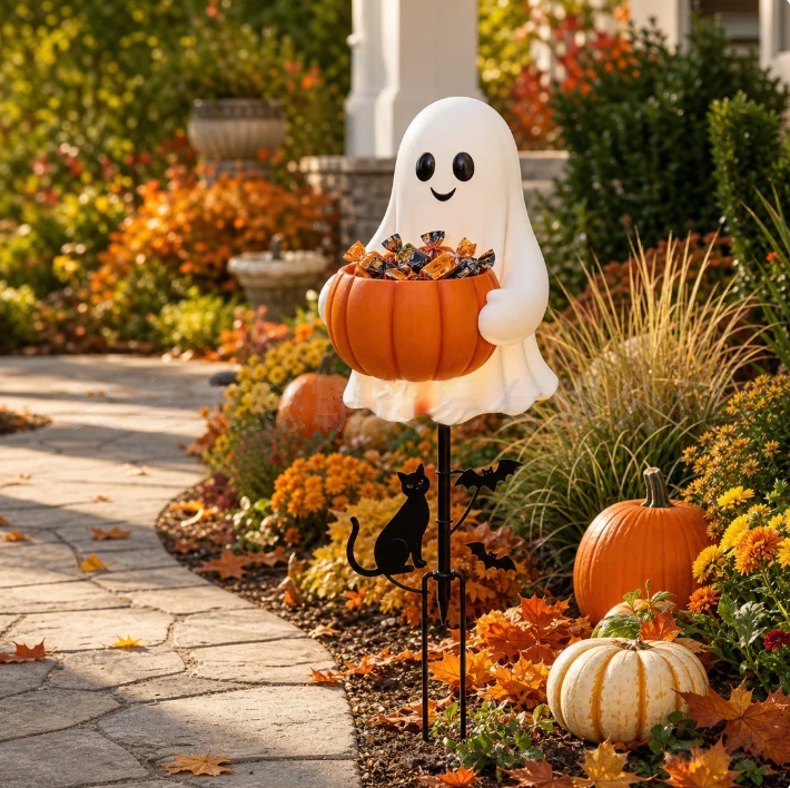Estaca de Jardín de Fantasma Solar de Resina Sintética para Halloween