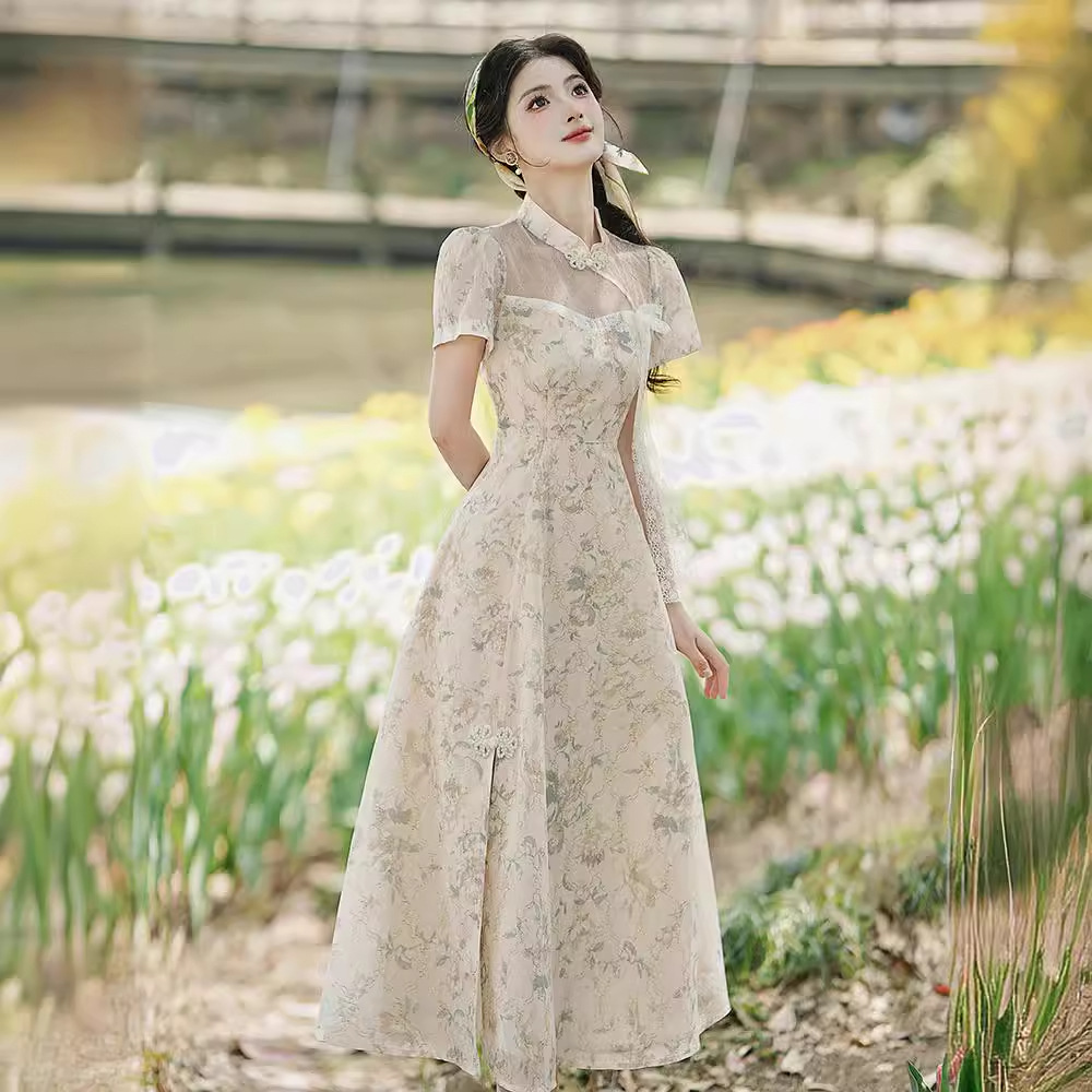 实拍 复古新中式民国风少女改良日常旗袍连衣裙甜美蕾丝裙