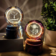 跨境热销内雕发光水晶球小夜灯星空球圣诞情人节生日礼物创意底座