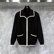 服饰个性撞色口袋翻领拉链毛衣外套男女秋冬季宽松情侣针织开