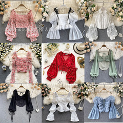 新しい花のシフォンのシャツの女性のフランス式の袖なしのギャルの韓国版の甘い超仙の短い女性の上着のメーカーの卸売り