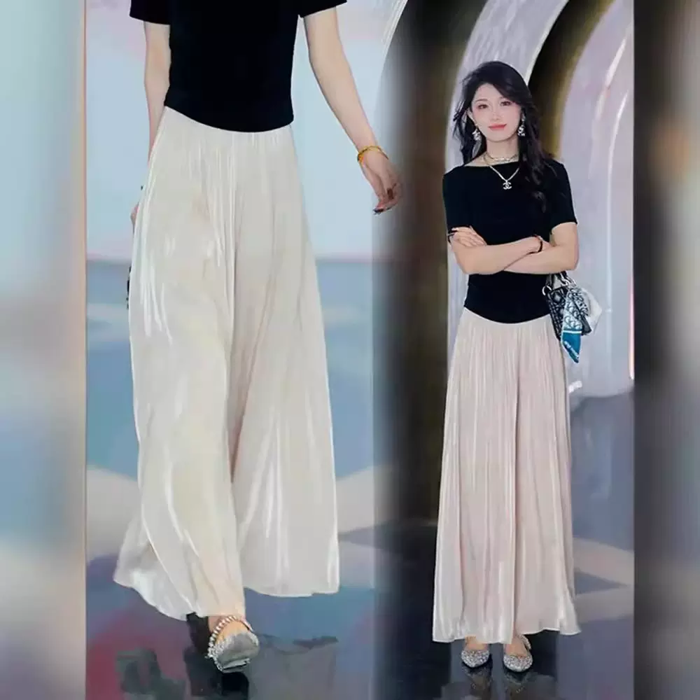 流光半身裙裤大码女士琉璃纱冰丝阔腿裤宽松设计感垂感飘逸裙裤子