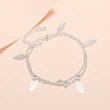 厂家批发 树叶手链女韩版时尚学生个性镀925银双层圆珠链外贸饰品