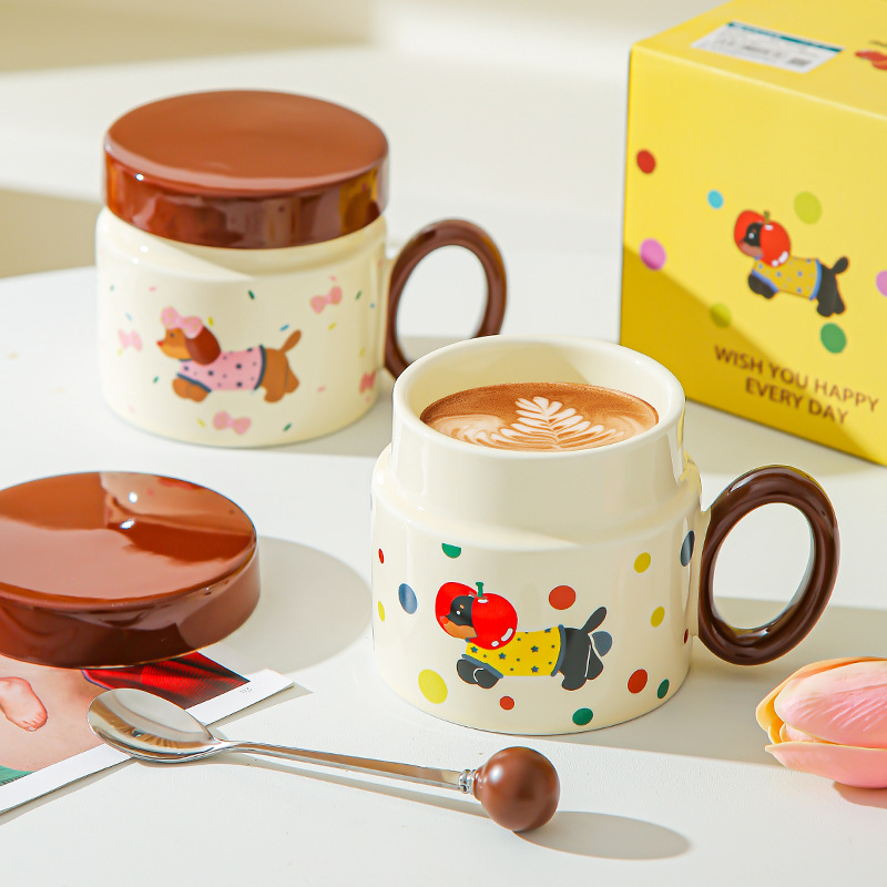 Taza de perro salchicha para chicas lindas tazas de agua caseras nuevas tazas de café de desayuno tazas de cerámica de café pareja