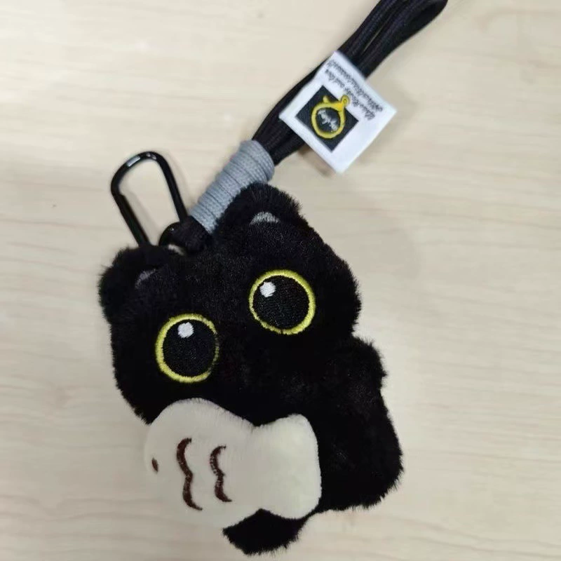 Плюшевая подвеска-брелок, чёрный кот с рыбой (M513), мини-игрушка для детей