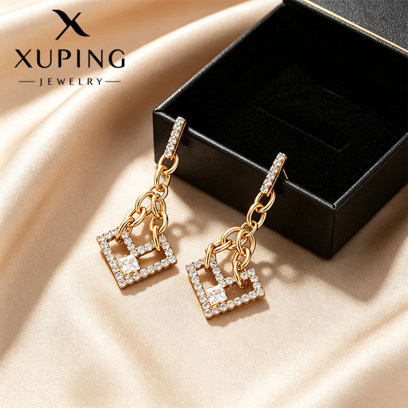 Xuping joyería cadena de diamantes pendientes de amor ligero de lujo de alta calidad aleación galvanizada 18k color retrógrado pendientes de viento para mujeres