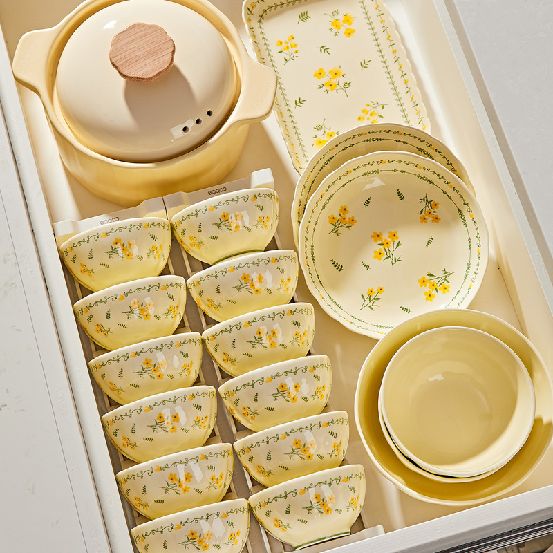 Underglaze Colored Japanese Pastoral Style Ceramic Tableware Eating Bowls Rice Bowls Bowl and Plate Set Plates Soup Bowls Wedding Gifts