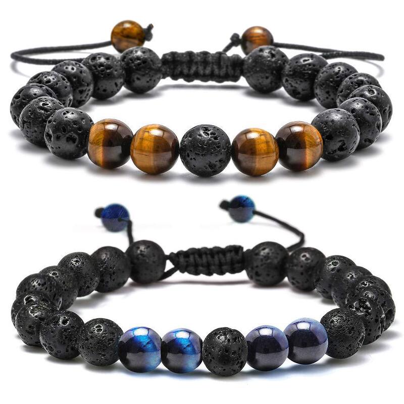 Amazon Hot Sale Bracelet suit Tiger Eye Turquoise Woven Lava Stone Adjustable Volcanic Stone Bracelet suit