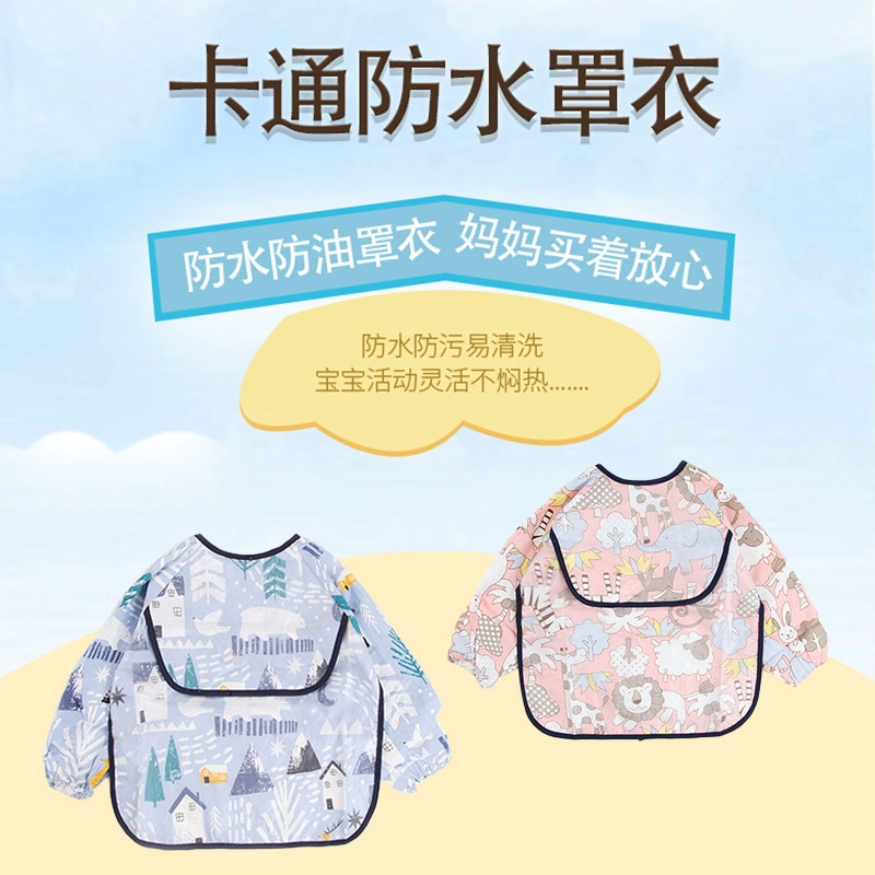 Детский халат, водонепроницаемый, с длинными рукавами, обратная одежда, детская одежда для еды, фартук из чистого хлопка, детский нагрудник, защитная одежда с карманом для риса