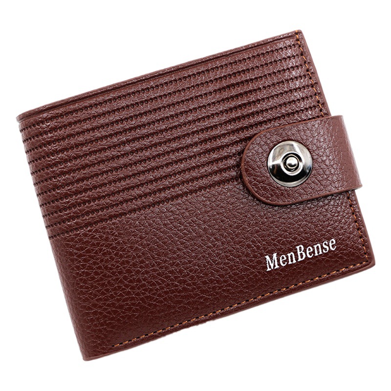 Cartera de los nuevos hombres simple negocio personalidad cartera corta hebilla magnética pu cartera rayas hombres titular de la tarjeta monedero