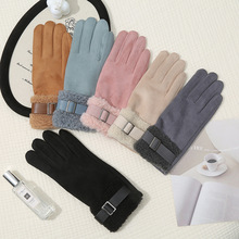 气质女士手套冬季加绒保暖户外骑行滑雪手套可触屏羊羔毛绒手套女