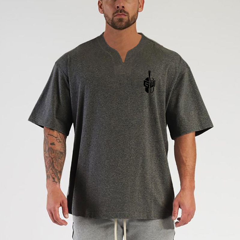 Oversized Men's Fitness sports short sleeve European and American plus size breathable T-shirt Bodybuilding Muscle chest logo design