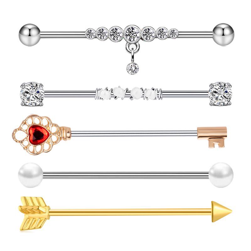 European American Best-Selling Industrial Rod Ear Bone Nail 5-Piece Set Star Snake Chain Earrings Stainless Steel Body Jewelry detail image 10