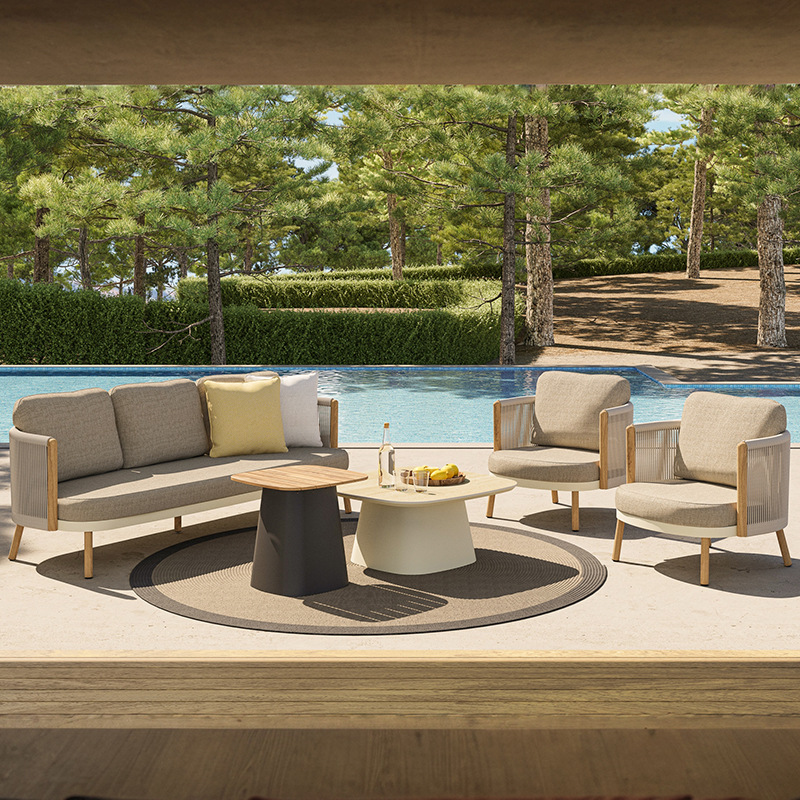 Sofá al aire libre patio villa jardín balcón al aire libre ocio varilla al aire libre impermeable muebles de teca combinación de protección solar