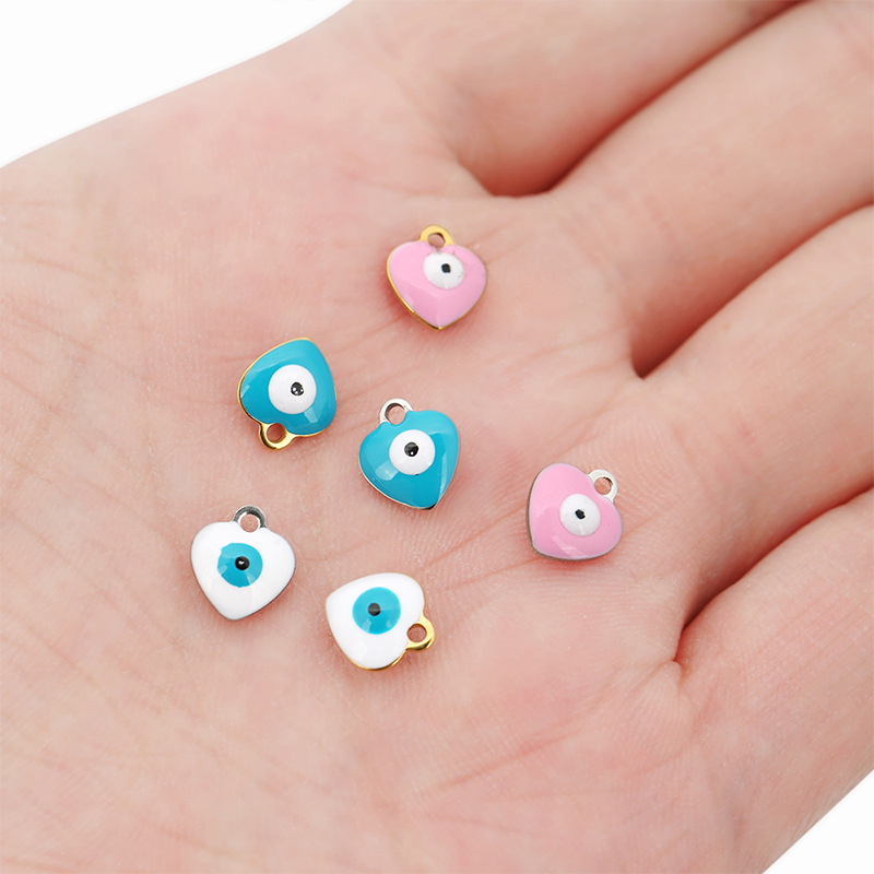Pendant Jewelry Making Type 20 PCS/Package 8*10mm Hole 1~1.9mm 304 Stainless Steel Heart Shape Eye Pendant