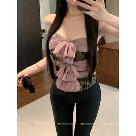 紫色蕾丝吊带背心女秋季辣妹一字肩抹胸上衣打底衫内搭巨好看绝美