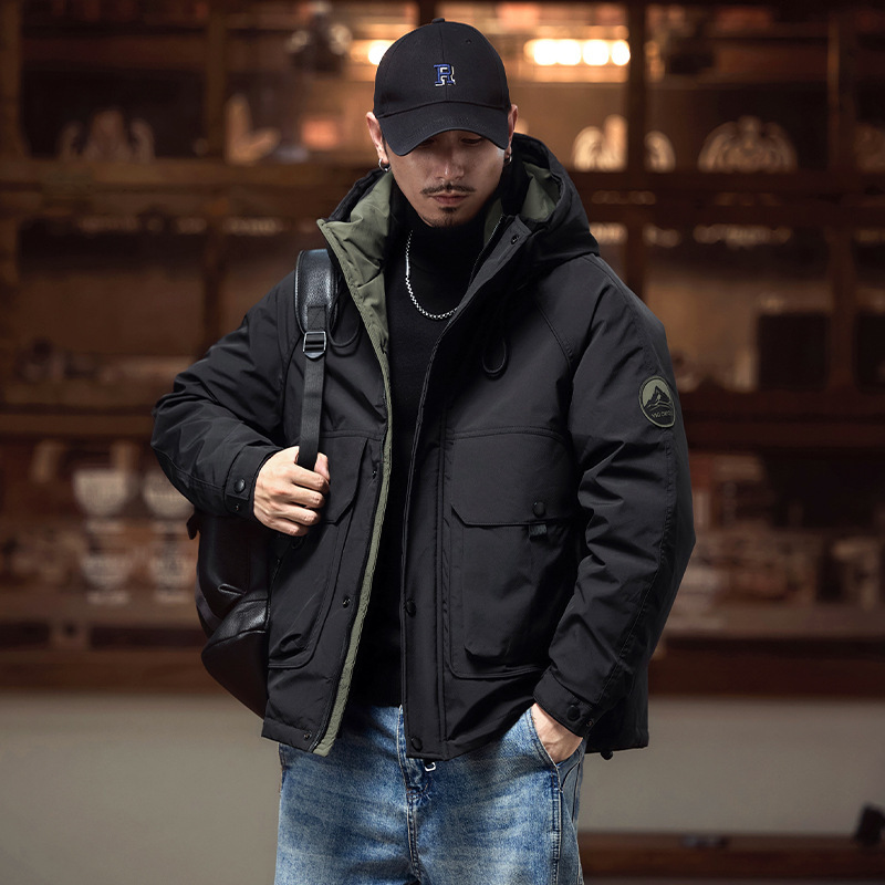 新国标90白鸭绒2025冬季新款羽绒服美式复古羽绒外套男士工装大码