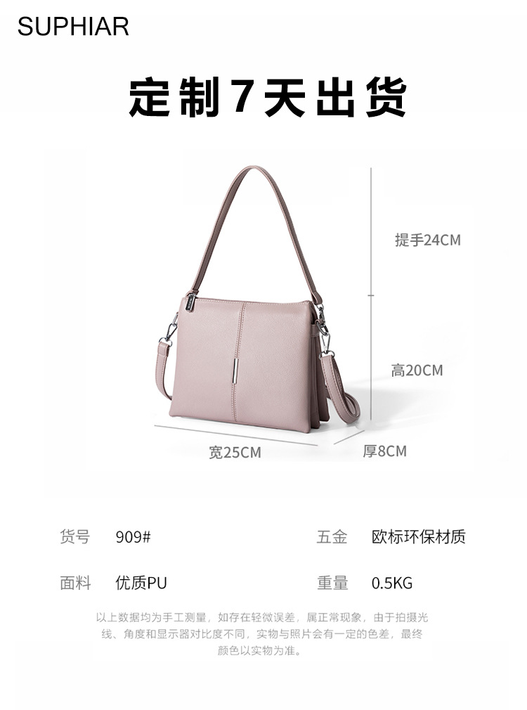 Bolso transfronterizo de gran capacidad, bolso de hombro de mujer, bolso de mano, bolso de brazo con cremallera cuadrada de tres capas de cuero PU image 2
