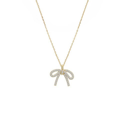 S925 silver plated 14K gold bow pendant necklace zircon light luxury niche design clavicle chain temperament necklace
