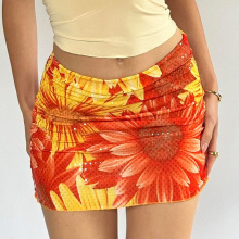 欧美性感辣妹半身裙甜美清新风低腰度假少女印花休闲包臀短裙女