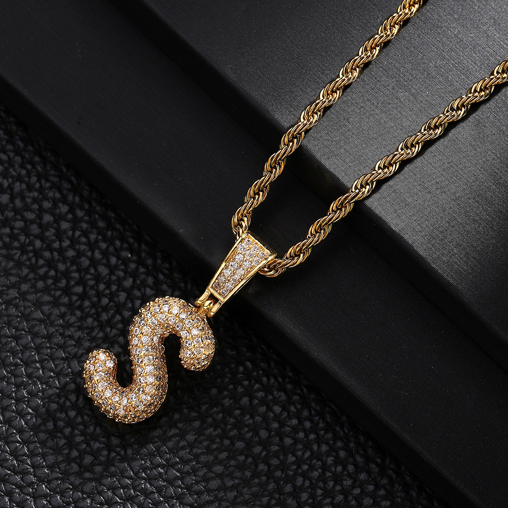 Nuevo cross-border 26 letras inglesas colgantes collares de bronce y piedra collares de moda simplista para hombres y mujeres