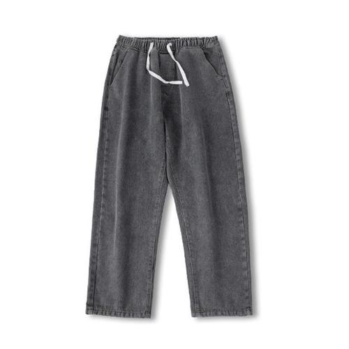 Smoke-gray denim jeans for boys—spring/autumn trendy brand, loose-fit, straight-leg cropped pants—stylish casual men's trousers.