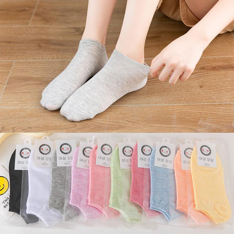 Socks women's simple breathable thin socks spring and summer versatile color cotton socks individually packaged socks wholesale New