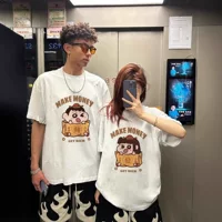 Летняя футболка из чистого хлопка с короткими рукавами, одежда для пар, свободные нишевые топы в ленивом стиле для мужчин и женщин, студенческая модная классная униформа