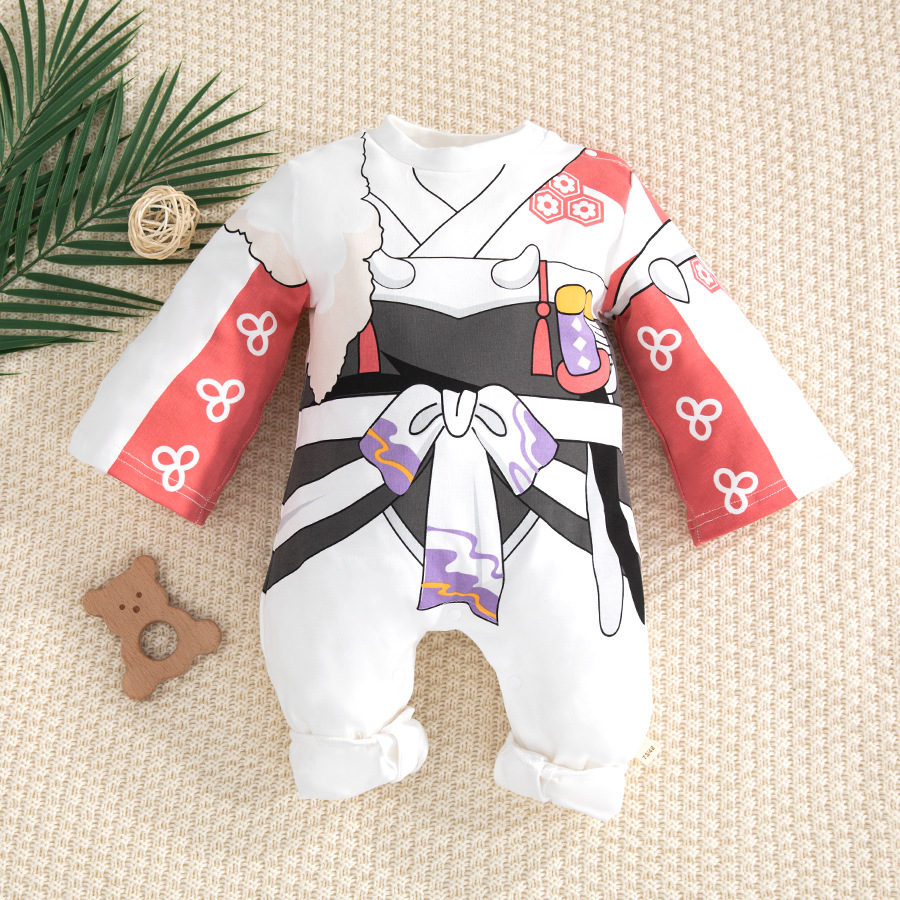 Vestido de una pieza de bebé de anime de primavera y otoño, un tipo de mameluco de manga larga de algodón puro, ropa de recién nacido, vestido de gatear para bebés, vestido de un año
