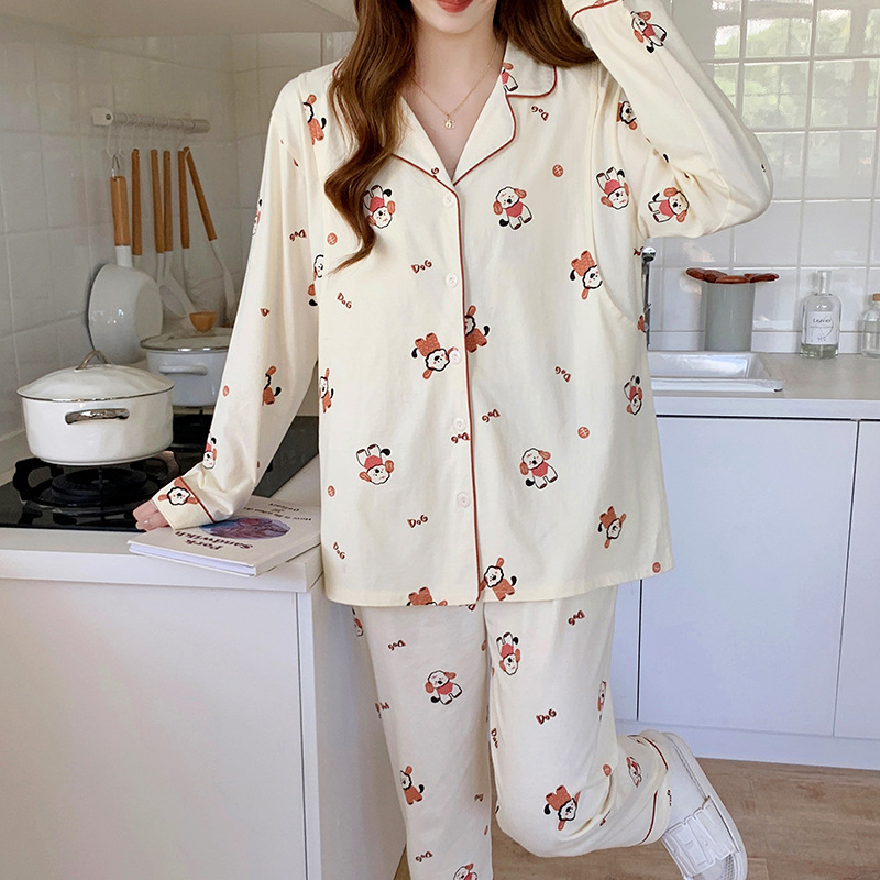 월간 의류 100% 면 봄과 가을 모유 수유 의류 임산부 용 산전 및 산후 잠옷 면화 가정 의류 세트