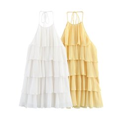 PB&ZA レディース 2025 夏の新しいリゾートスタイルのファッショナブルなレイヤード装飾ホルターネックドレス 1165301