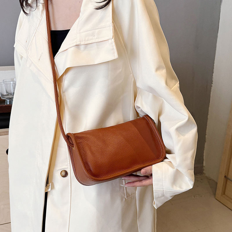 Genuine Leather Bag for Women, First-Layer Cowhide Soft Leather Pillow Bag, Crossbody Bag, Fashionable Dumpling Bag, Cross-Border Hot-Selling Shoulder Bag