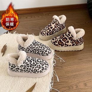 Warm Plush Cotton Shoes with Leopard Print, Stepping on Poop Feeling, 2025 Winter New Retro Thick-Soled Low-Top Snow Boots for Women