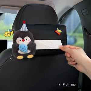 2026 New Car Tissue Box for Front and Rear Seats, Headrest Hanging Tissue Bag, Cute Penguin Design for Women