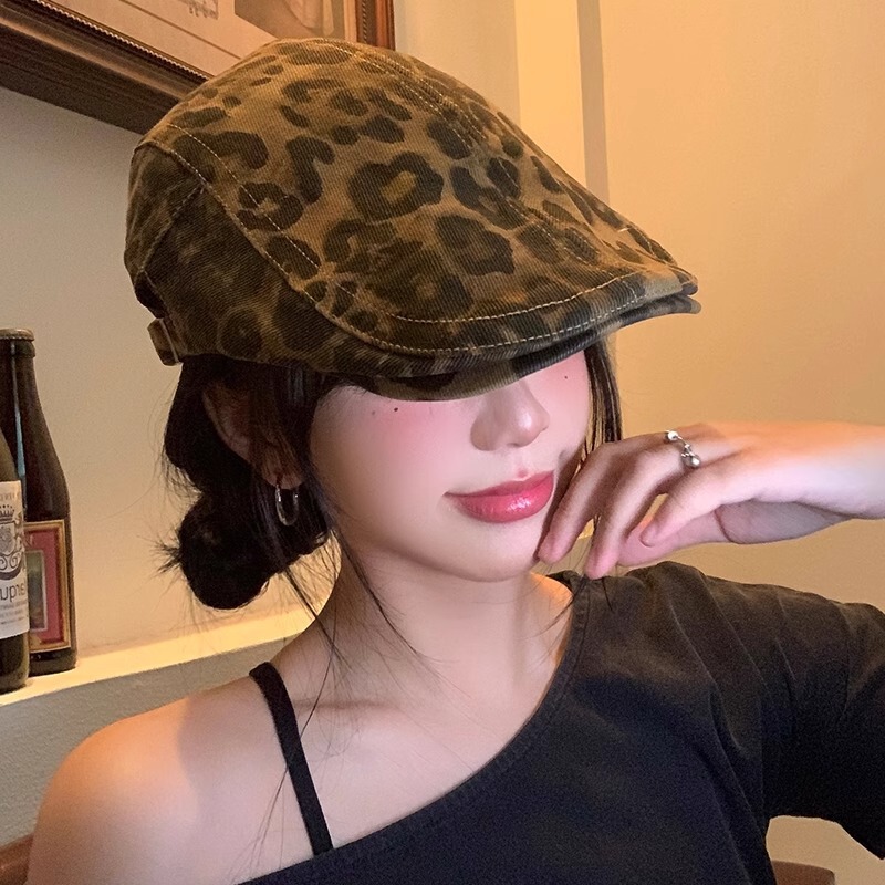 美式复古辣妹豹纹前进帽女秋y2k抖音热卖贝雷帽百搭显脸小众帽子|undefined