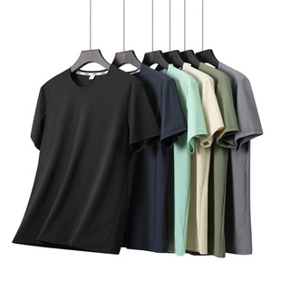 High-Quality Ice Silk Quick-Drying Men's and Women's Couple's High-Elastic Breathable Round-Neck Sports T-Shirt for Running and Leisure